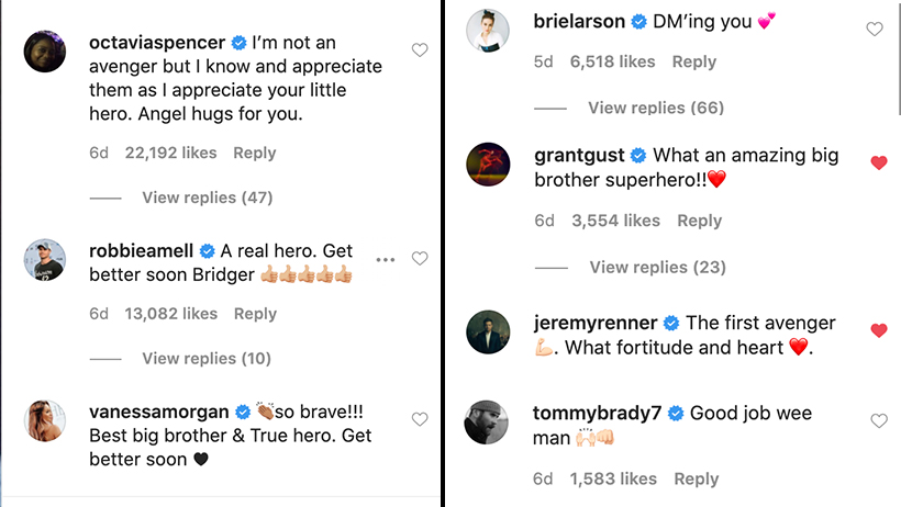 Heros comments Grant Gustin Brie Larson Tom Brady